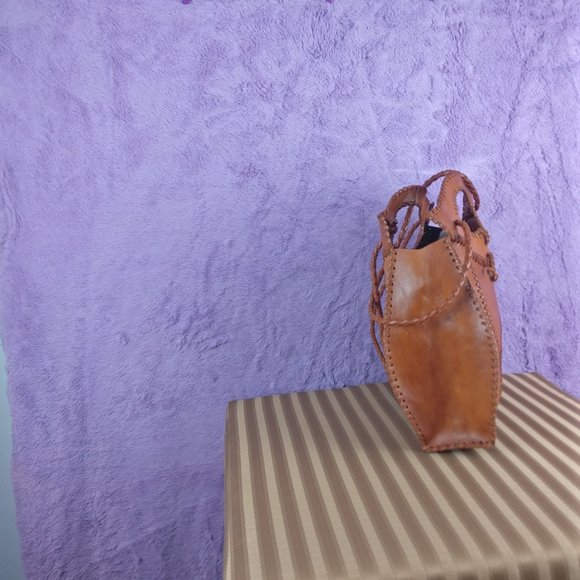 Leather Tote, Shoulder bag, Hobo, Weave/Whipstitch Brown 100% Leather - Picture 4 of 13